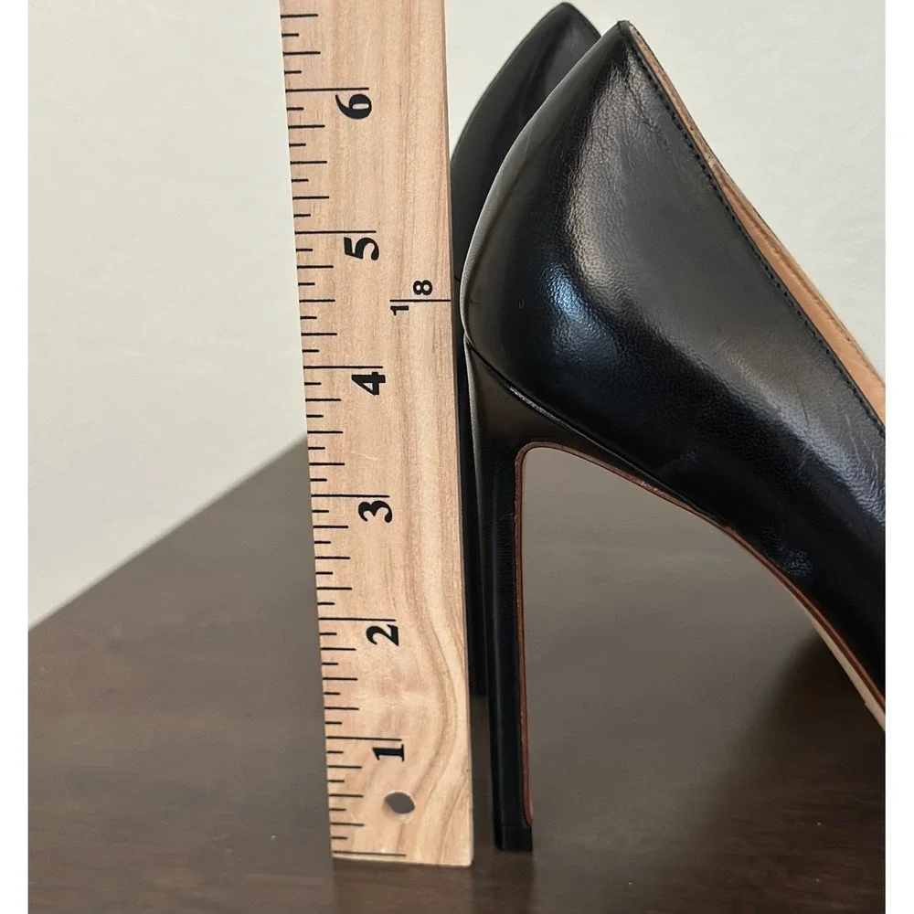 Francesco Russo Black Leather Pointed Toe CutOut Stiletto‎ Heel Pump Paris 38